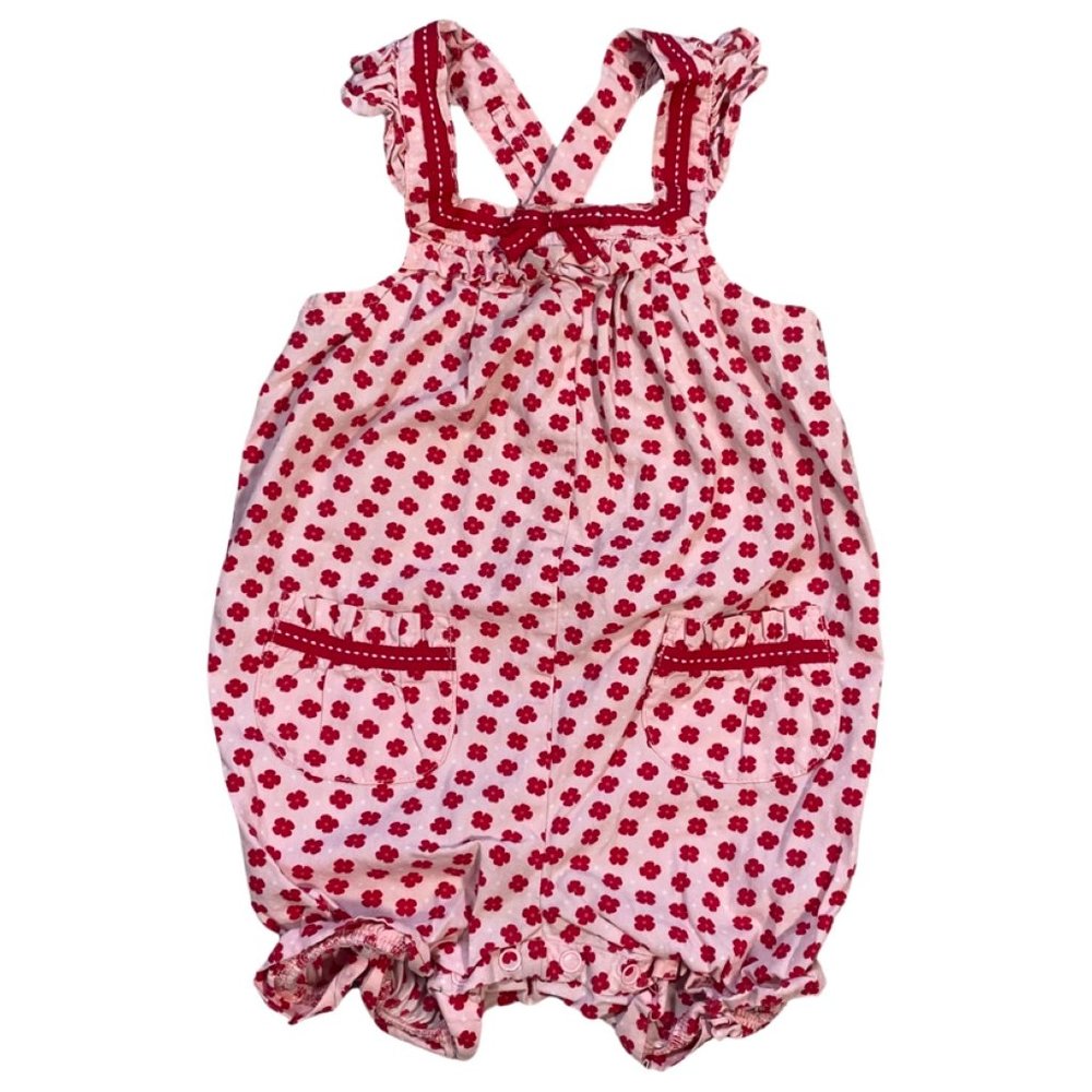 Baby Girls Pink Bubble Romper With Red Flowers